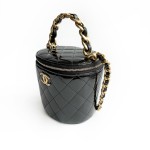 Chanel Vanity Case Round Bag in Quilted Patent Leather